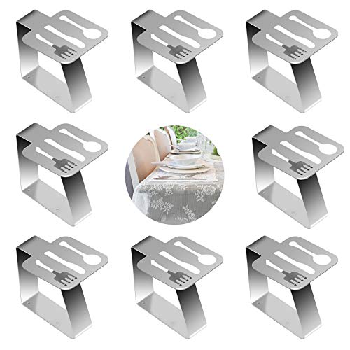 BIGKASI 8 Stück Tischtuchklammern aus Edelstahl Tischdeckenklammer Besteck Motive Befestigung Tischdecke Tischtuch klammern für Oktoberfest Biertisch Gartentisch Hochzeit Party (5 x 4 cm) von BIGKASI