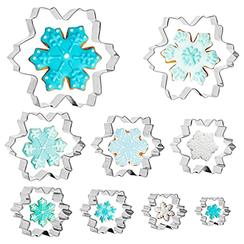 BIGKASI 9-TLG Schneeflocke Ausstechformen Set Winter Weihnachten Schneeflocken Ausstecher Keksausstecher aus Edelstahl Snowflake Cookie Cutter für Lebkuchen Backen Weihnachtsfeier von BIGKASI