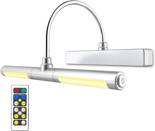 BIGLIGHT Drahtlose Bildleuchte mit Fernbedienung, Batteriebetriebene Wandleuchte, 13 Zoll, 180° Drehbarer Lampenkopf, 3 Beleuchtungsmodi, Dimmbares Display-Silber von BIGLIGHT