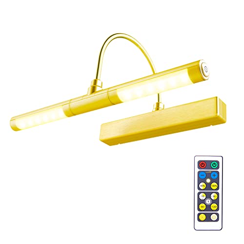 BIGLIGHT Drahtlose Bildleuchte mit Fernbedienung, Batteriebetriebene Drahtlose Wandleuchte, 13 Zoll 180° Drehbarer Lampenkopf mit 3-Beleuchtungsmodi, Dimmbares Display-Golden von BIGLIGHT