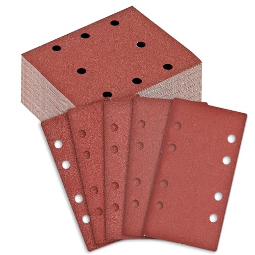 BIGP Schleifpapier-Set 100 Stück (80 x 133 mm) mit Klettverschluss | 5 Körnungen 40-240 | Für Multischleifer & Schwingschleifer | Holz, Metall, Farbe | 8-Loch Staubabsaugung von BIGP