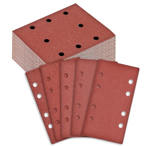 BIGP Schleifpapier-Set 100 Stück (93 x 185 mm) mit Klettverschluss | 5 Körnungen 40-240 | Für Multischleifer & Schwingschleifer | Holz, Metall, Farbe | 8-Loch Staubabsaugung von BIGP