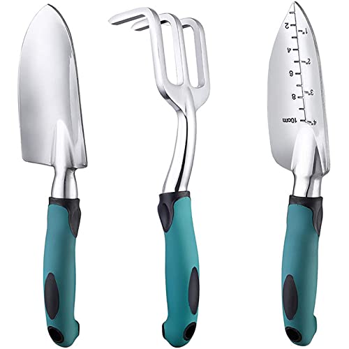 BIGP 3 Stücke Gartengerät Set, Gartenwerkzeug Set aus Aluminiumguss mit Handkelle, Pflanzkelle, Harke für die Gartenbepflanzung von BIGP