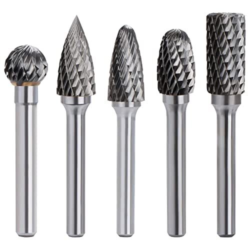 BIGP 5 Stück Hartmetall Frässtifte Set, Hartmetallfräser mit Doppelschnitt, 6mm Schaft Hartmetall Rotary Frässet Frässtifte für Holz Gravieren, Schleifen, Schnitzen, Metallpolieren, Bohren von BIGP