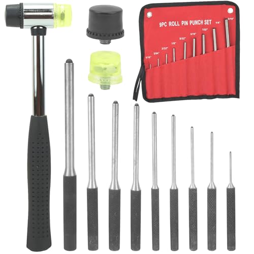 BIGP 9 Teilige Roll Pin Punch Set, Durchschlag, Splinttreiber Set, Werkzeug für Pistole Büchsenmacher Handwerk und Reparaturen mit Tragetasche und Hammer, 1/16 inch-5/16 inch von BIGP