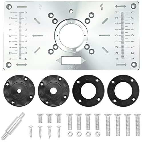 BIGP Aluminium Fräsertischplatte, Router Platte Aluminium Router Tabelle Insert Plate DIY Fräser Tischplatte Für die Holzbearbeitung mit 4 Ringen und Schrauben (Schwarz) von BIGP