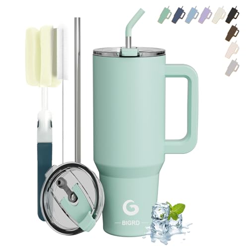 BIGRD 40 oz Stainless Steel Vacuum Insulated Thermal Mug, Double-Walled Leak-Proof Drinking Bottle with Straws & Handle,BPA-Free, Coffee Mug for Cold and Hot (Seafoam) von BIGRD