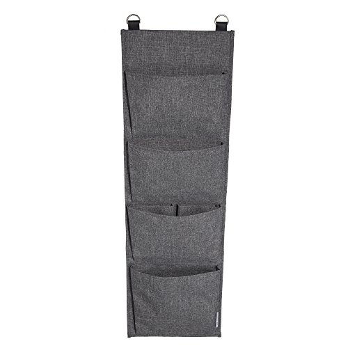 BIGSO Hängeregal für die Tür oder Wand – Tür Organizer mit 4 Fächern für Schuhe, Accessoires usw. – Schuhaufbewahrung aus Polyester und Karton in moderner Leinenoptik - grau von BIGSO BOX OF SWEDEN