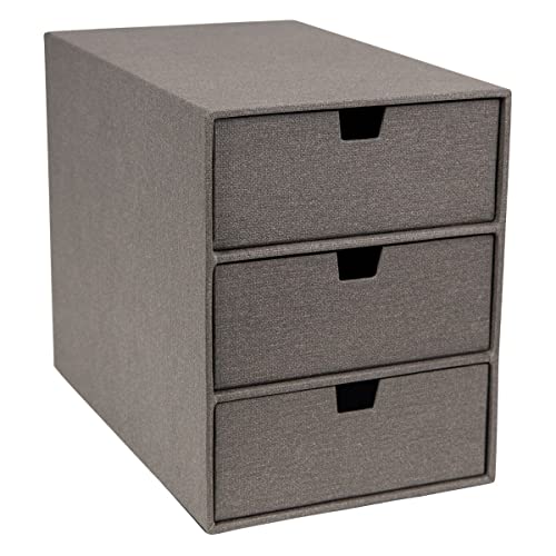 BIGSO INGRID Schubladenbox für Dokumente und Bürobedarf – Schreibtisch Organizer mit 3 Schubladen – Ablagesystem aus Faserplatte und Papier in Leinenoptik – grau von BIGSO BOX OF SWEDEN