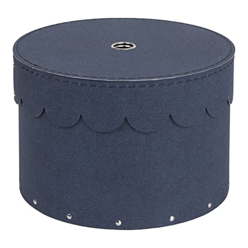 BIGSO BOX OF SWEDEN WILMA 2er-Set runde Aufbewahrungsbox mit Deckel – Ordnungsbox mit Deckel für Kleidung, Spielzeug usw. – Dekorative runde Box aus Faserplatte und Papier in Leinenoptik – blau von BIGSO BOX OF SWEDEN
