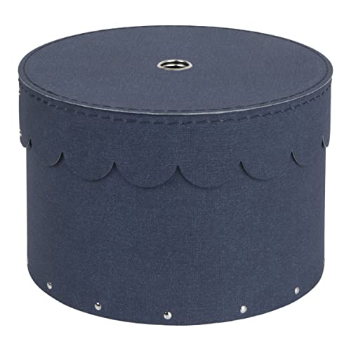 BIGSO WILMA 2er-Set runde Aufbewahrungsbox mit Deckel – Ordnungsbox mit Deckel für Kleidung, Spielzeug usw. – Dekorative runde Box aus Faserplatte und Papier in Leinenoptik – blau von BIGSO BOX OF SWEDEN