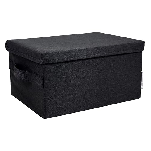 Bigso Box of Sweden große Aufbewahrungsbox mit Deckel und Griff – Schrankbox aus Polyester und Karton in Leinenoptik – Faltbox für Kleidung, Bettwäsche, Spielzeug usw. – schwarze von BIGSO BOX OF SWEDEN
