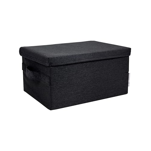 BIGSO BOX OF SWEDEN kleine Aufbewahrungsbox mit Deckel und Griff – Schrankbox aus Polyester und Karton in Leinenoptik – Faltbox für Kleidung, Bettwäsche, Spielzeug usw. – schwarze von BIGSO BOX OF SWEDEN