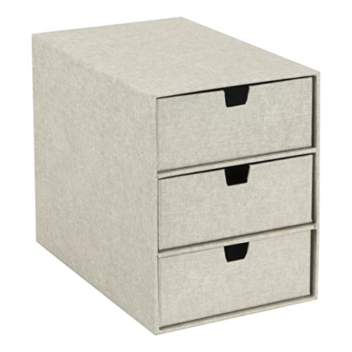 BIGSO INGRID Schubladenbox für Dokumente und Bürobedarf – Schreibtisch Organizer mit 3 Schubladen – Ablagesystem aus Faserplatte und Papier in Leinenoptik – beige von BIGSO BOX OF SWEDEN