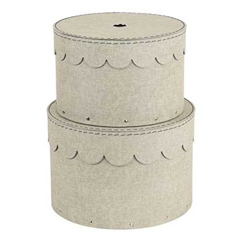 BIGSO WILMA 2er-Set runde Aufbewahrungsbox mit Deckel – Ordnungsbox mit Deckel für Kleidung, Spielzeug usw. – Dekorative runde Box aus Faserplatte und Papier in Leinenoptik – beige von BIGSO BOX OF SWEDEN