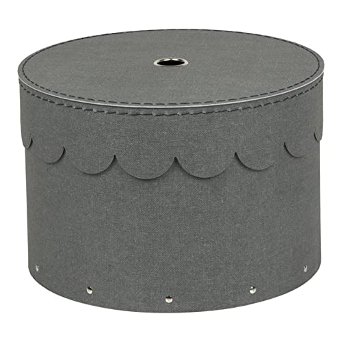 BIGSO WILMA 2er-Set runde Aufbewahrungsbox mit Deckel – Ordnungsbox mit Deckel für Kleidung, Spielzeug usw. – Dekorative runde Box aus Faserplatte und Papier in Leinenoptik – grau von BIGSO BOX OF SWEDEN