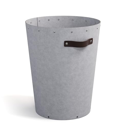Bigso Box of Sweden ARIES Papierkorb für Büros – Mülleimer mit Ledergriff für moderne Einrichtungen – Büromülleimer aus recycelter Faserplatte – hellgrau von BIGSO BOX OF SWEDEN