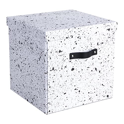 BIGSO LOGAN Aufbewahrungsbox mit Deckel – große Klappbox für Kleidung, Spielzeug usw. – Ordnungsbox mit Griff aus Faserplatte und Papier – schwarz gesprenkelt von BIGSO BOX OF SWEDEN