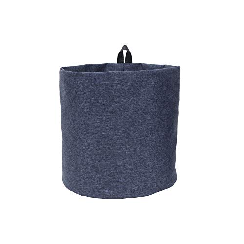BIGSO Hängekorb groß – runder Wandkorb mit Schlaufe und in Leinenoptik – Aufbewahrungsbox zum Aufhängen oder Hinstellen aus Polyester und Karton – blau von BIGSO BOX OF SWEDEN