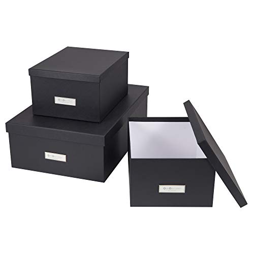 BIGSO INGE 3er-Set Aufbewahrungsboxen für das Schlaf-, Kinder-, Arbeits- oder Badezimmer – stapelbare Ordnungsbox mit Deckel – Aufbewahrungskisten aus Faserplatte und Papier – dunkelgrau von BIGSO BOX OF SWEDEN