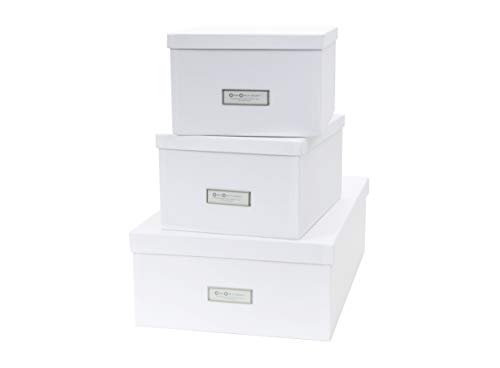 BIGSO INGE 3er-Set Aufbewahrungsboxen für das Schlaf-, Kinder-, Arbeits- oder Badezimmer – stapelbare Ordnungsbox mit Deckel – Aufbewahrungskisten aus Faserplatte und Papier – weiß von BIGSO BOX OF SWEDEN