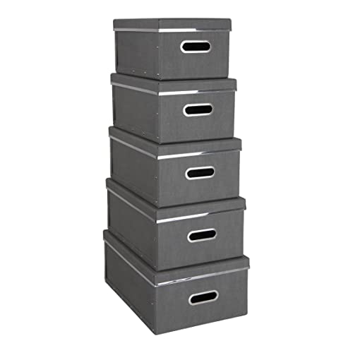 BIGSO JOACHIM 5er-Set Aufbewahrungsboxen für das Schlaf-, Kinder- oder Arbeitszimmer – Ordnungsbox mit Deckel – Aufbewahrungskisten aus Faserplatte und Papier in Leinenoptik – grau BIGSO JOACHIM 5er-Set Aufbewahrungsboxen für das Schlaf-, Kinder- oder Arbeitszimmer – Ordnungsbox mit Deckel – Aufbewahrungskisten aus Faserplatte und Papier in Leinenoptik – grau von BIGSO BOX OF SWEDEN