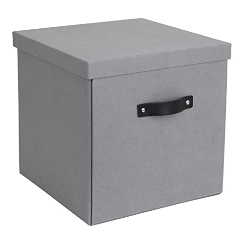 Bigso Box of Sweden LOGAN Aufbewahrungsbox mit Deckel – große Klappbox für Kleidung, Spielzeug usw. – Ordnungsbox mit Griff aus Faserplatte und Papier – grau von BIGSO BOX OF SWEDEN