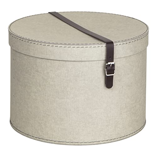 BIGSO BOX OF SWEDEN RUT 2er-Set Aufbewahrungsbox mit Deckel – runde Ordnungsbox mit Lederriemen – große und kleine Hutschachtel aus Faserplatte und Papier in Leinenoptik – beige von BIGSO BOX OF SWEDEN