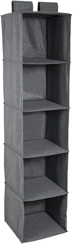 BIGSO Schrankorganizer für die Kleiderstange mit 5 großen Ablagefächern – Hängeorganizer für den Kleiderschrank mit Klettverschluss – Hängeregal aus Polyester und Karton – Grau von BIGSO BOX OF SWEDEN