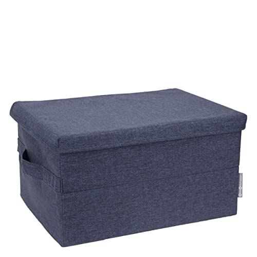 Bigso Box of Sweden große Aufbewahrungsbox mit Deckel und Griff – Schrankbox aus Polyester und Karton in Leinenoptik – Faltbox für Kleidung, Decken, Spielzeug usw. – blau von BIGSO BOX OF SWEDEN
