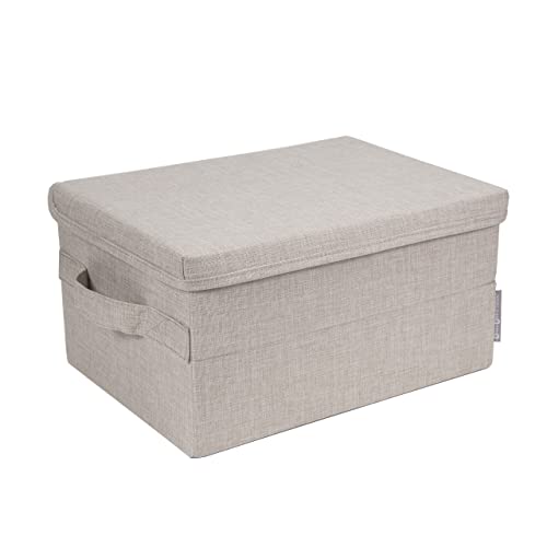 Bigso Box of Sweden mittelgroße Aufbewahrungsbox mit Deckel und Griff – Schrankbox aus Polyester und Karton in Leinenoptik – Faltbox für Kleidung, Bettwäsche, Spielzeug usw. – beige von BIGSO BOX OF SWEDEN