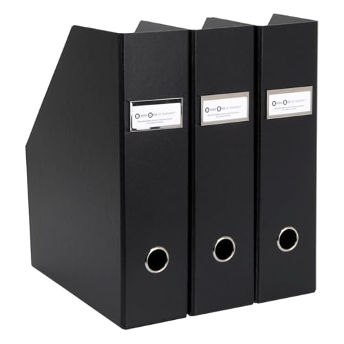 Bigso Fiona 3-teilige aufrechte Magazin-Aufbewahrungsboxen aus Faserplatte, langlebiger Zeitschriftenhalter für Papiere mit Metall-Etikettenhalter, Zeitschriftenhalter für Büroschreibtische, 8,4 x von BIGSO BOX OF SWEDEN