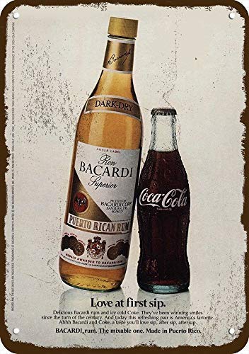 Bier-Blechschild Vintage Bacardi Rum Coca-Cola Poster Bar Club Restaurant Küche Zuhause Wanddekoration 20,3 x 30,5 cm von BIGYAK