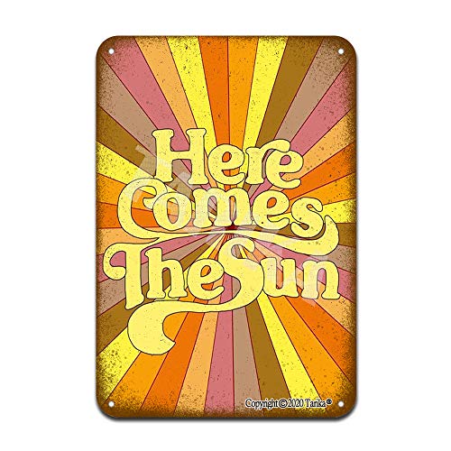 Here Comes The Sun Blech, 20,3 x 30,5 cm, Vintage-Look, Dekoration, Kunstschild für Zuhause, Küche, Badezimmer, Bauernhof, Garten, Garage, inspirierende Zitate, Wanddekoration von BIGYAK