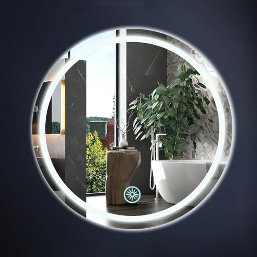 BIGYOUZI Runder Spiegel Wandspiegel für Wohnzimmer-Schlafzimmer-Veranda-Badezimmer-Schminkspiegel wandmontage Dreifarbiges LED-Licht mit Berührungsschalter 50CM-B von BIGYOUZI