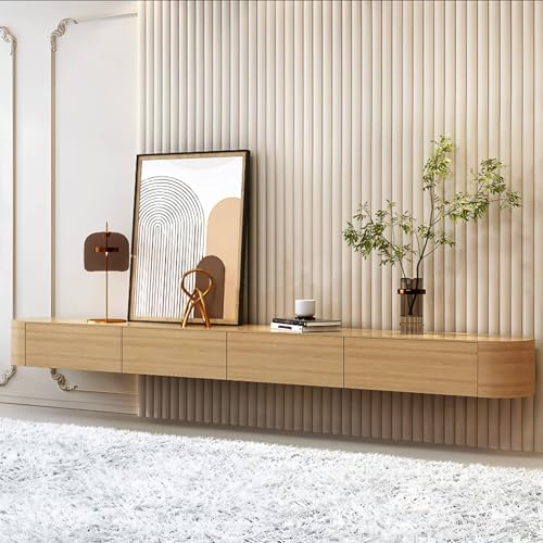 BIGYOUZI Schwebender TV-Schrank aus massivem Holz，Wand TV Schranks Mit Mehreren Ablagemöglichkeiten (Holzfarbe, 200 * 30 * 20CM) von BIGYOUZI