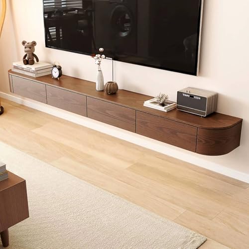 BIGYOUZI Schwebender TV-Schrank aus massivem Holz，Wand TV Schranks Mit Mehreren Ablagemöglichkeiten (Nussbaum, 180 * 30 * 20CM) von BIGYOUZI