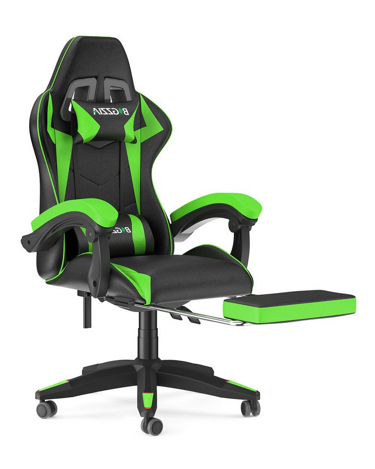 BIGZZIA Bürostuhl Gaming Stuhl mit Fußstütze - Gamer Stühle Ergonomisch mit Lendenkissen, Kopfstütze Gaming Chair Höhenverstellbar Computerstuhl von BIGZZIA