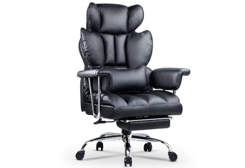 BIGZZIA Bürostuhl Großer Chefbürostuhl aus PU-Leder mit Hoher Rückenlehne, mit Fußstütze - Ergonomischer Computerstuhl mit Lordosenstützkissen von BIGZZIA
