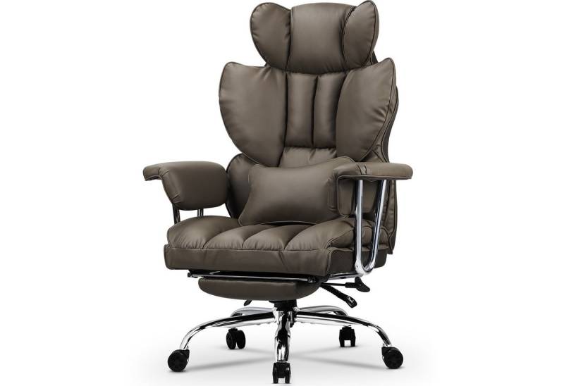 BIGZZIA Bürostuhl Großer Chefbürostuhl aus PU-Leder mit Hoher Rückenlehne, mit Fußstütze - Ergonomischer Computerstuhl mit Lordosenstützkissen von BIGZZIA