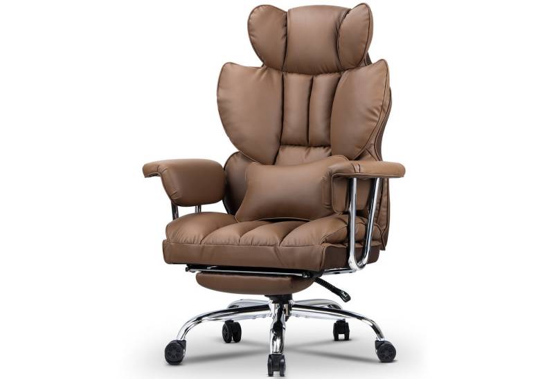 BIGZZIA Bürostuhl Großer Chefbürostuhl aus PU-Leder mit Hoher Rückenlehne, mit Fußstütze - Ergonomischer Computerstuhl mit Lordosenstützkissen von BIGZZIA