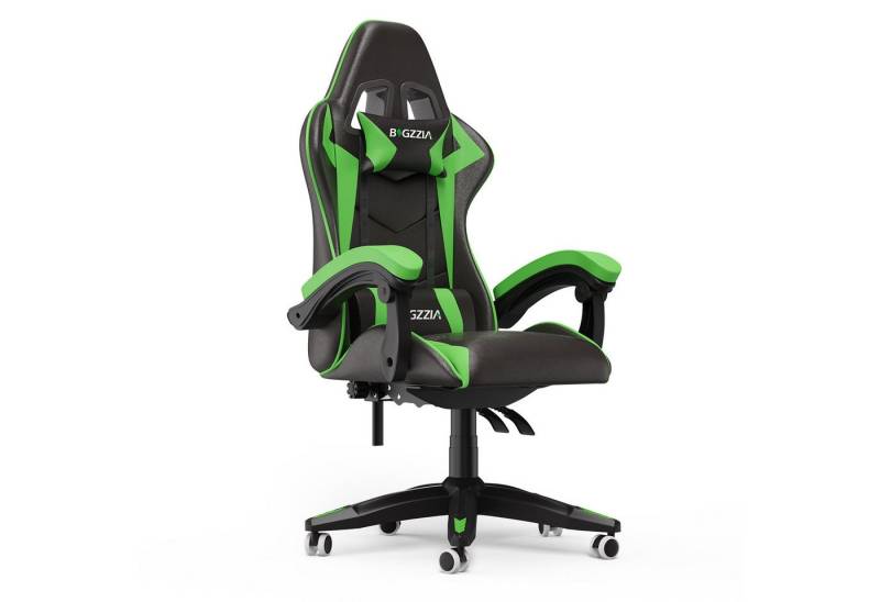 BIGZZIA Gaming-Stuhl Bürostuhl Ergonomisch mit Lendenkissen + Kopfstütze, Ergonomischer Bürostuhl höhenverstellbar von BIGZZIA