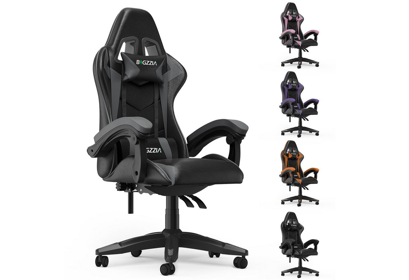 BIGZZIA Gaming-Stuhl Bürostuhl Ergonomisch mit Lendenkissen + Kopfstütze, Gaming Chair Höhenverstellbar, Computerstuhl Ergonomisch von BIGZZIA