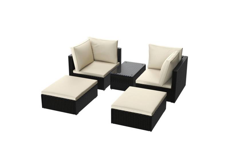 BIGZZIA Gartenlounge-Set Modulares Gartenmöbelset - Rattanmöbel - Tisch und Stühle, Bestehend aus 2 einarmigen Sofas, 2 Fußhockern und einem Couchtisch von BIGZZIA