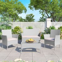 Gartenmöbel-Set für den Außenbereich aus Rattan, 4-teilig, Gartenmöbel-Set für 4 Personen, inklusive 1 Sofa, 2 Sessel, 1 Tisch, Grau - Grau - Bigzzia von BIGZZIA
