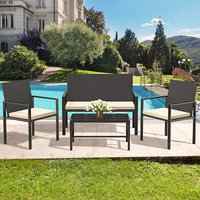 Gartenmöbel-Set für den Außenbereich aus Rattan, 4-teilig, Gartenmöbel-Set für 4 Personen, inklusive 1 Sofa, 2 Sessel, 1 Tisch - Schwarz - Bigzzia von BIGZZIA