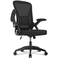 Bigzzia - Bürostuhl – Ergonomischer Sitz – Sessel mit 90° klappbarer Armlehne – Lordosenstütze – höhenverstellbar - Schwarz - Schwarz von BIGZZIA