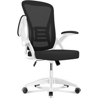 Bigzzia - Bürostuhl – Ergonomischer Sitz – Sessel mit 90° klappbarer Armlehne – Lordosenstütze – höhenverstellbar - schwarz und weiß - Schwarz und von BIGZZIA