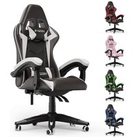 Bürostuhl Gaming Stuhl Gaming Sessel Ergonomischer Gamer Stuhl mit Kopfstütze Lendenkissen, Gepolstert Gaming Chair, Drehsessel Weiß Bigzzia von BIGZZIA