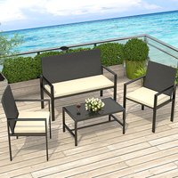 Gartenmöbel-Set für den Außenbereich aus Rattan, 4-teilig, Gartenmöbel-Set für 4 Personen, inklusive 1 Sofa, 2 Sessel, 1 Tisch - Schwarz - Bigzzia von BIGZZIA